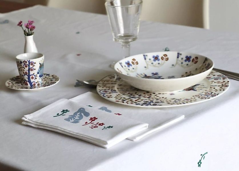 Tischdecke "Hase Und Blumen" Handbedruckt günstig online kaufen