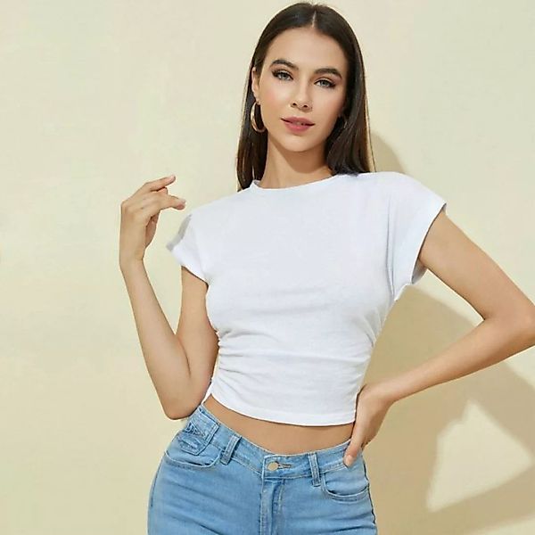 RUZU UG Blusentop Hemdbluse Damen-Sommer-T-Shirt Kurzen Ärmeln Rundhalsauss günstig online kaufen