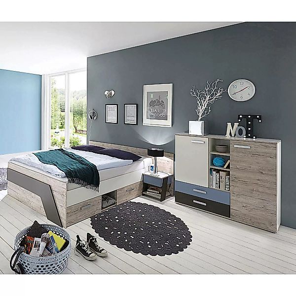 Lomadox Jugendzimmer Set mit Bett 140x200 cm und Kommode 3-teilig LEEDS-10 günstig online kaufen