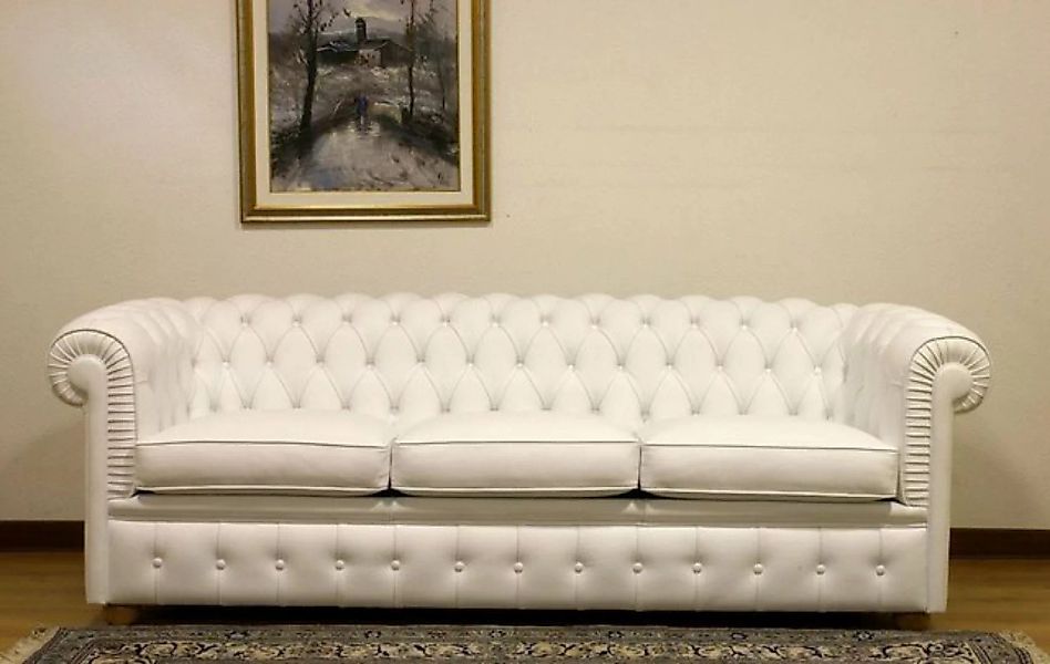 JVmoebel 3-Sitzer Design Chesterfield Sofa Leder Couch Weiß 100% Leder Sofo günstig online kaufen