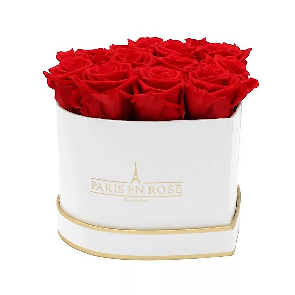 Rosenbox Herz Weiß-Gold mit 13 Roten Rosen günstig online kaufen