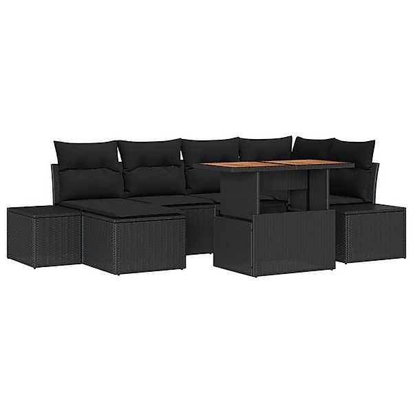 vidaXL Loungesofa 7-tlg. Garten-Essgruppe mit Kissen Schwarz Poly Rattan, 7 günstig online kaufen