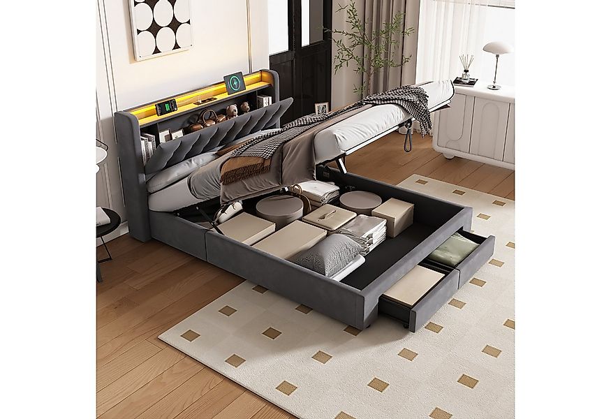 HAUSS SPOLE Polsterbett 140×200 mit bettkasten und Steckdosen Boxspringbett günstig online kaufen