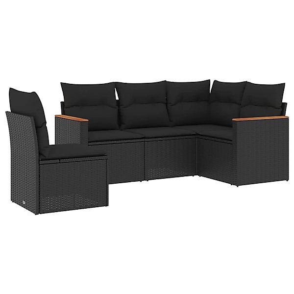 vidaXL 5-tlg Garten-Sofagarnitur mit Kissen Schwarz Poly Rattan Modell 140 günstig online kaufen