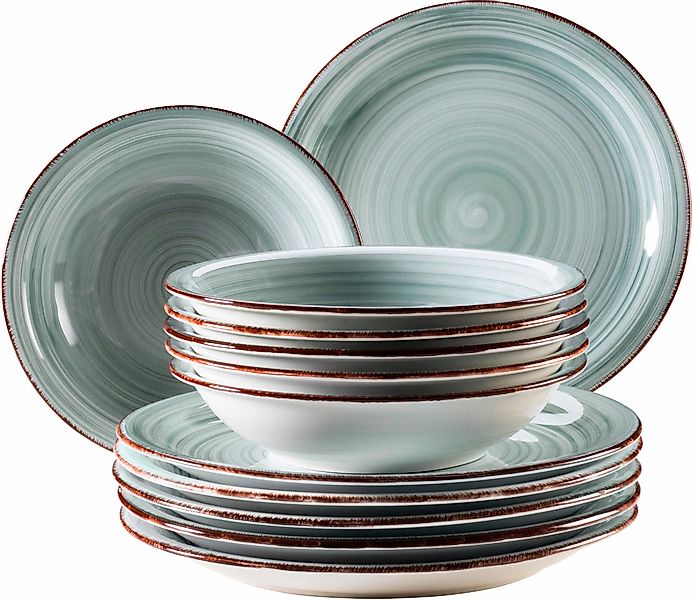 my home Tafelservice »Teller Set, Geschirr-Set Bel Tempo« rustikale Holzopt günstig online kaufen