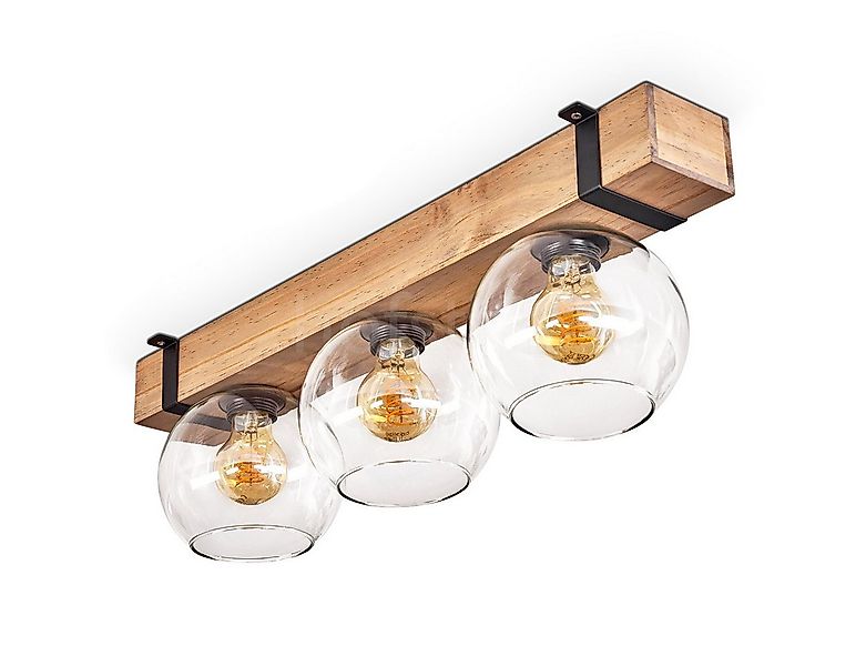 hofstein Deckenleuchte Deckenlampe aus Metall/Holz/Glas in Schwarz/Natur/Kl günstig online kaufen
