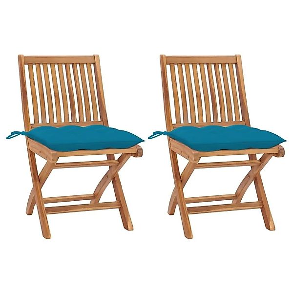vidaXL Gartenstühle 2 Stk mit Hellblauen Kissen Massivholz Teak 3062452 günstig online kaufen