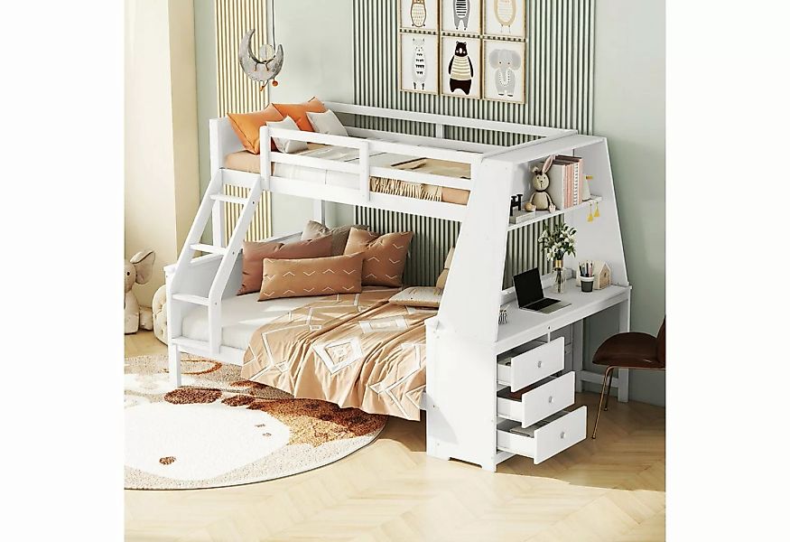 Ulife Etagenbett Kinderbett, ausgestattet mit Tisch, großer Stauraum, 90x20 günstig online kaufen