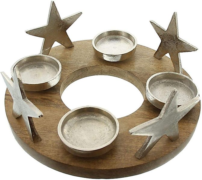 Dekoleidenschaft Adventskranz "Silbersterne" aus Mangoholz & Aluminum, Tisc günstig online kaufen