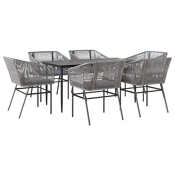 vidaXL 7-Tlg Garten-Essgruppe mit Kissen Grau Poly Rattan Glas 3334531 günstig online kaufen