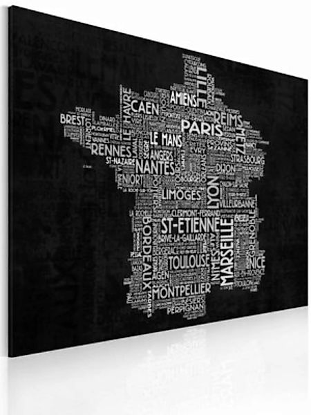 artgeist Wandbild Text map of France on the black background grau/weiß Gr. günstig online kaufen