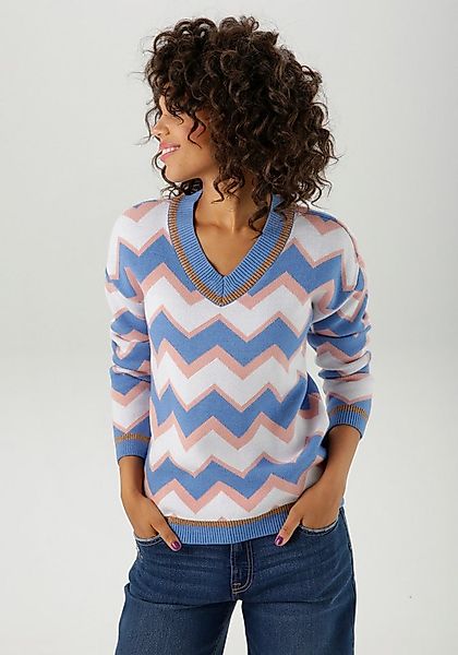 Aniston CASUAL Strickpullover im interessantem Zick-Zack-Muster günstig online kaufen