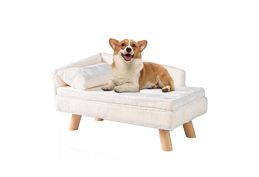 KOMFOTTEU Tiersofa, Hundebett mit Rückenlehne, abnehmbarem Kissen & Holzbei günstig online kaufen