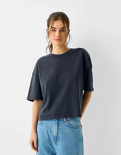 Bershka T-Shirt Im Boxy Fit Damen Xs Grau günstig online kaufen