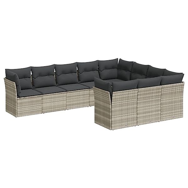 vidaXL 10-Tlg Garten-Sofagarnitur mit Kissen Hellgrau Poly Rattan 3250061 günstig online kaufen