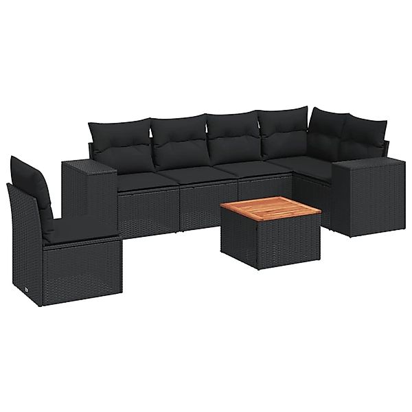 vidaXL 7-Tlg Garten-Sofagarnitur mit Kissen Schwarz Poly Rattan 3225467 günstig online kaufen