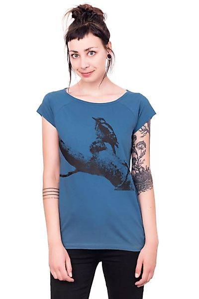 Bio-& Fair-trade-frauenshirt "Buntspecht" Blau günstig online kaufen