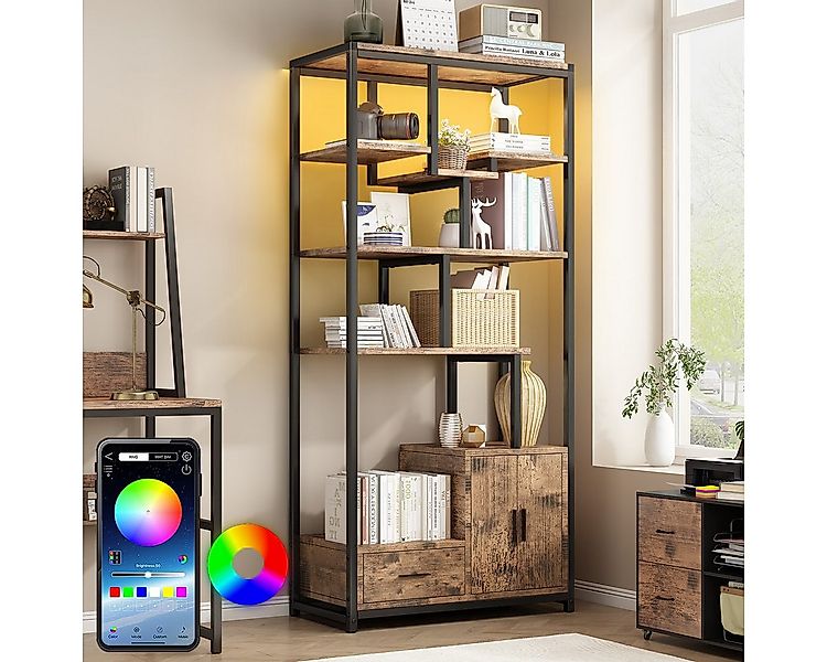 Mihtrov Bücherregal Standregal, Bücherschrank mit LED-Beleuchtung, 1-tlg., günstig online kaufen