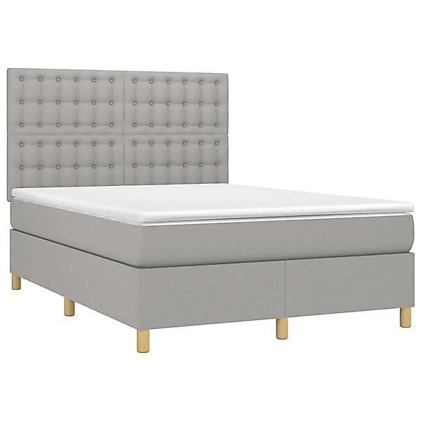 vidaXL Boxspringbett mit Matratze & LED Hellgrau 140x200 cm Stoff 3135757 günstig online kaufen