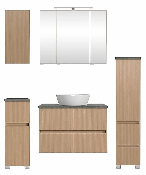 welltime Badmöbel-Set "EIXO, 5tlg.-Set: Spiegelschrank, Waschtisch und Beim günstig online kaufen