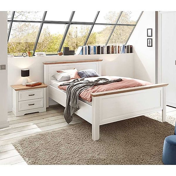 Einzelbett Landhaus optional mit Nachtkonsole Holzoptik Pinie weiß günstig online kaufen