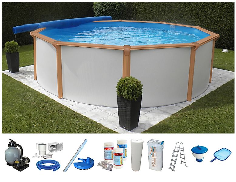 KWAD Rundpool White Timber inkl. Sicherheitsleiter günstig online kaufen