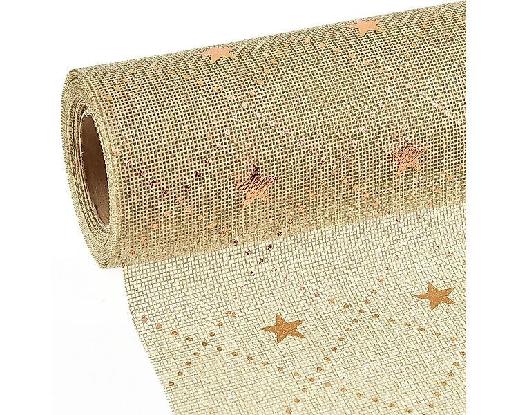 Viana Tischläufer Weihnachts Tischläufer Glänzende Sterne Gold 48cm x 4,5m günstig online kaufen