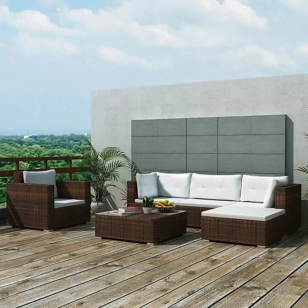 6-tlg. Garten-lounge-set Mit Auflagen Poly Rattan Braun günstig online kaufen
