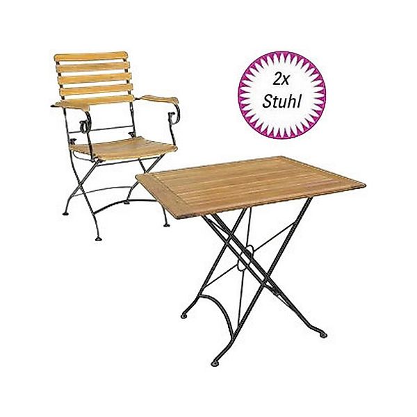 Acamp Set Lindau 2x Sessel 1x Tisch 80 cm x 80 cm Teak-Schwarz günstig online kaufen