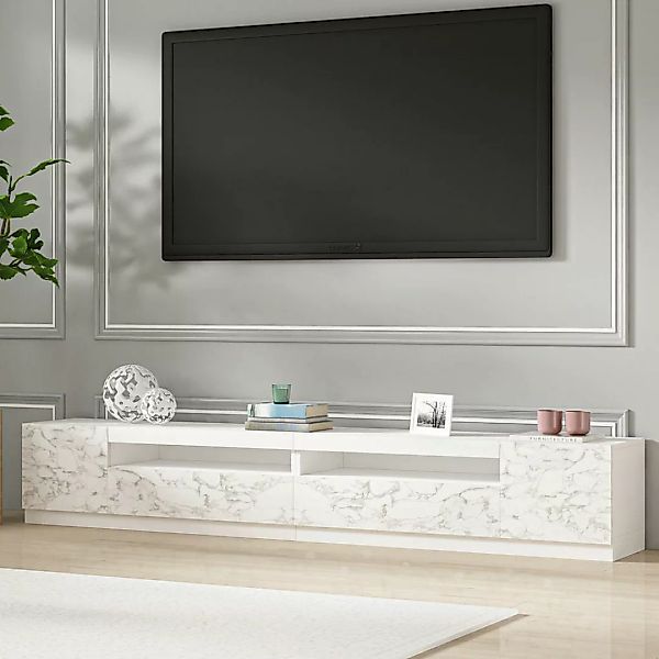 TV Lowboard Weiß mit LED Beleuchtung Marmor Optik 9079 günstig online kaufen