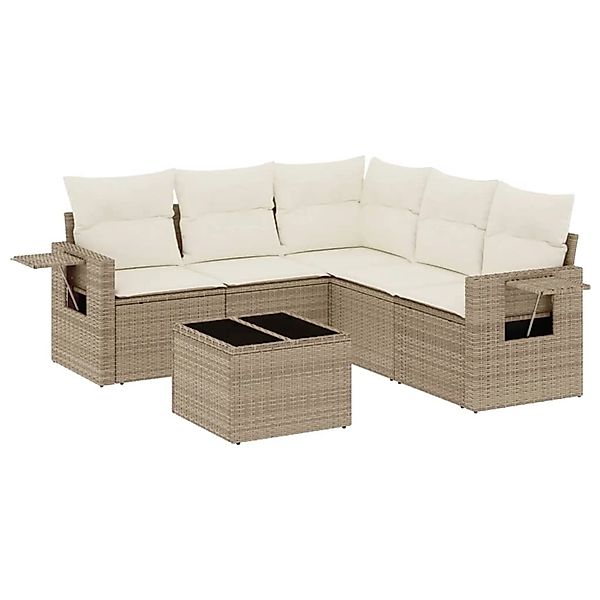vidaXL 6-Tlg Garten-Sofagarnitur mit Kissen Beige Poly Rattan 3220157 günstig online kaufen