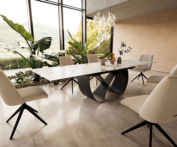 Esstisch Edge 200-300x100 cm Keramik Calacatta Luxe Weiß-Gold-Grau Infinity günstig online kaufen