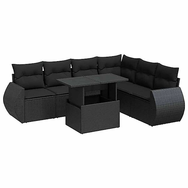 vidaXL 7-Tlg Garten-Sofagarnitur mit Kissen Schwarz Poly Rattan 3326646 günstig online kaufen