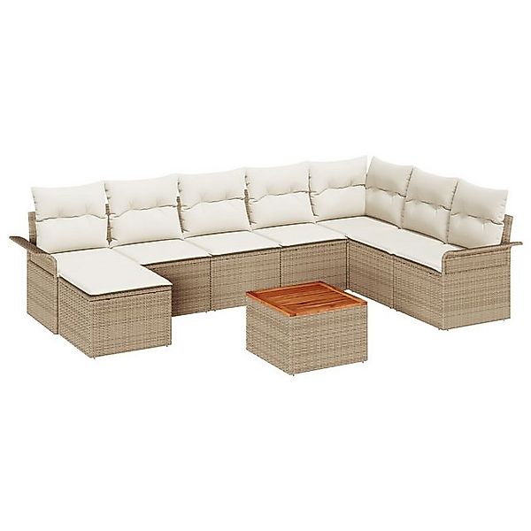 vidaXL Loungesofa 9 teiliges Garten Sofaset mit Kissen Beige Poly Rattan, 9 günstig online kaufen
