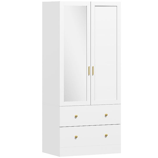 HOMCOM Kleiderschrank Schlafzimmer mit Spiegel, 2 Türen, Kleiderschrank, An günstig online kaufen