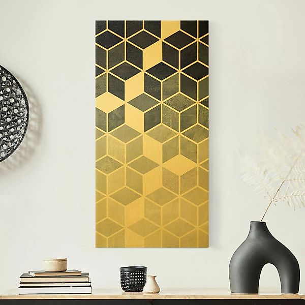 Leinwandbild Gold Goldene Geometrie - Blau Weiß günstig online kaufen
