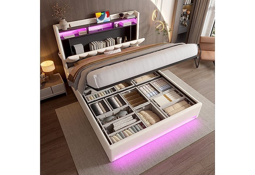 STILVORA Polsterbett 160x200 Stauraumbett mit LED und USB Type-C,Funktionbe günstig online kaufen