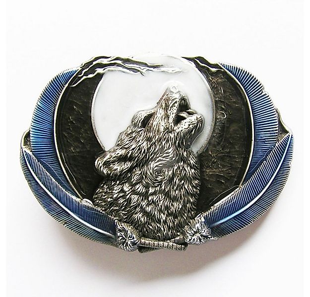 Westernlifestyle Gürtelschnalle Buckle Wolf bei Vollmond, blau günstig online kaufen