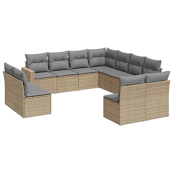 vidaXL 11-Tlg Garten-Sofagarnitur mit Kissen Beige Poly Rattan 3251466 günstig online kaufen
