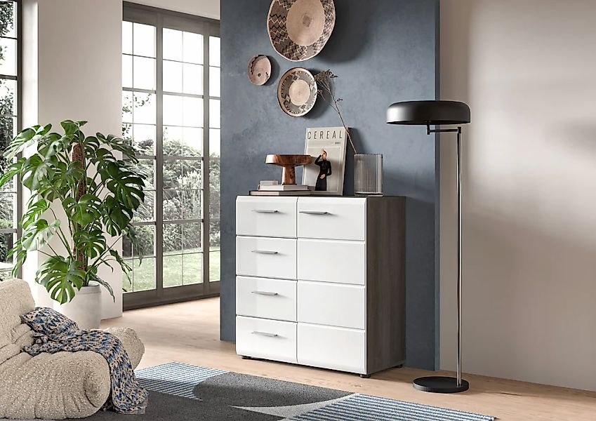 INOSIGN Kommode "Rumba, Breite 80cm, in Rauchsilber Nachbildung/Weiß Hochgl günstig online kaufen