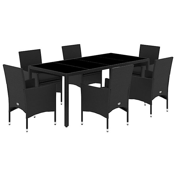 vidaXL 7-Tlg Garten-Essgruppe mit Kissen Schwarz Poly Rattan Glas 3278547 günstig online kaufen