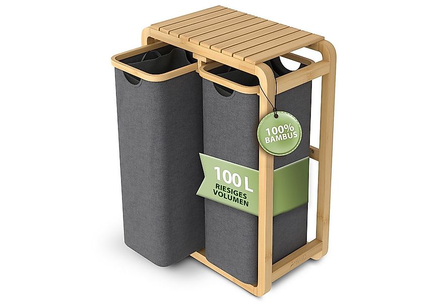 AMBIAVO Wäschekorb 2 Fächer mit waschbaren Baumwollsäcken, 100 L Volumen, s günstig online kaufen