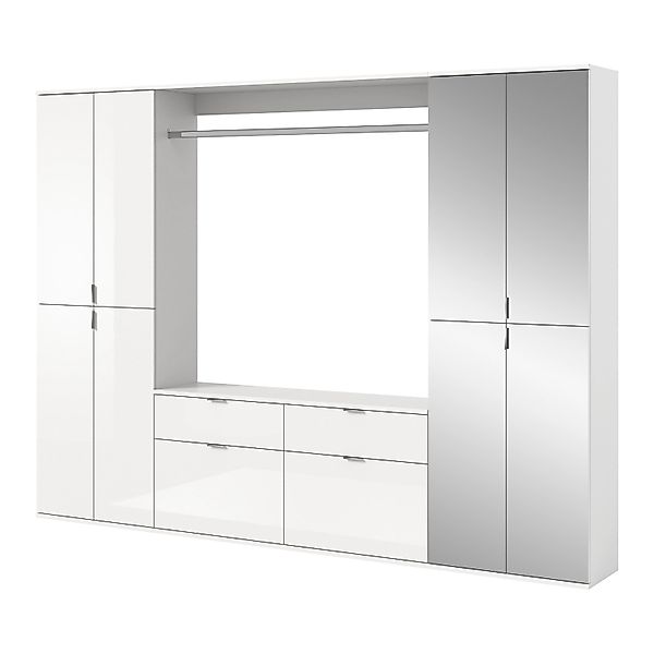 Inn.Furn Garderoben-Set 4-teilig Weiß Hochglanz 243 cm mit Spiegel SystemX günstig online kaufen