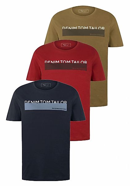 TOM TAILOR Denim Rundhalsshirt Packung, 3 Stk. mit Logo Print günstig online kaufen