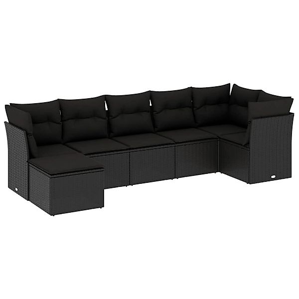 vidaXL 7-Tlg Garten-Sofagarnitur mit Kissen Schwarz Poly Rattan 3217965 günstig online kaufen