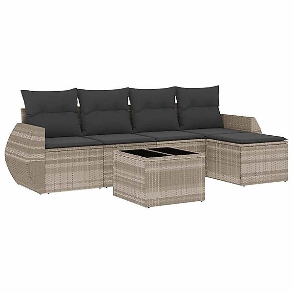 vidaXL 6-Tlg Garten-Sofagarnitur mit Kissen Hellgrau Poly Rattan 3221301 günstig online kaufen