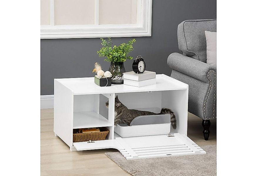 PawHut Katzentoilette Katzenhaus mit Magnettür Beistelltischerhöhtes Design günstig online kaufen