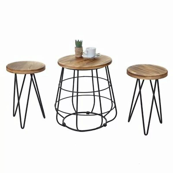 HWC Mendler 2x Sitzhocker mit Tisch mit Stauraum Industriedesign braun günstig online kaufen