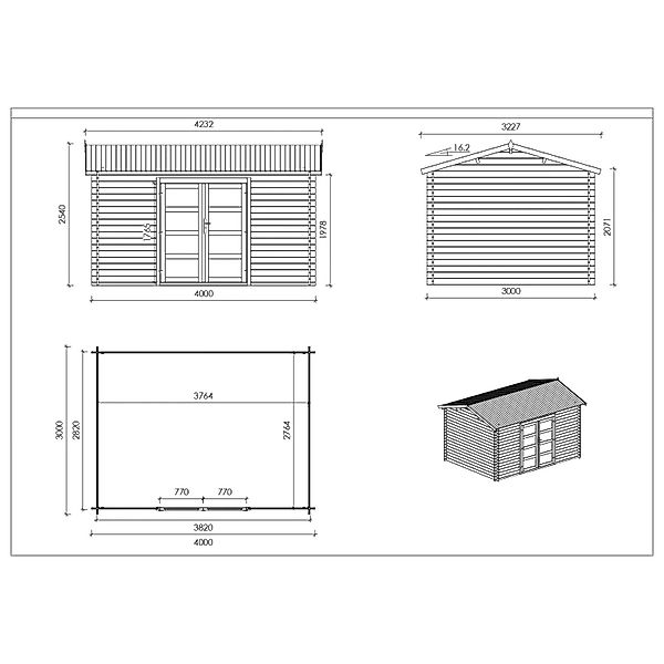 Altanka Gartenhaus, Gerätehaus 12 m2, 4x3 m, 28 mm, Imprägniert Altanka Gar günstig online kaufen