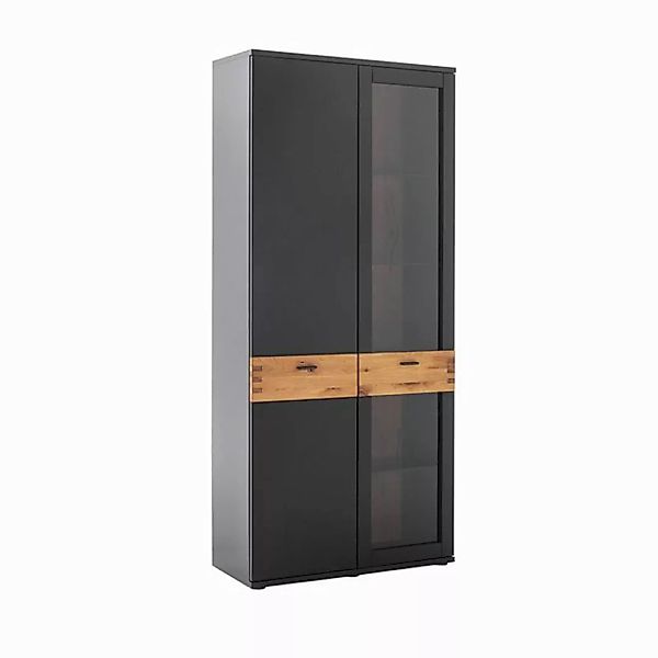 Lomadox Vitrine CHAPLEAU-05 Vitrinenschrank, Wildeiche massiv, schwarzgrau, günstig online kaufen